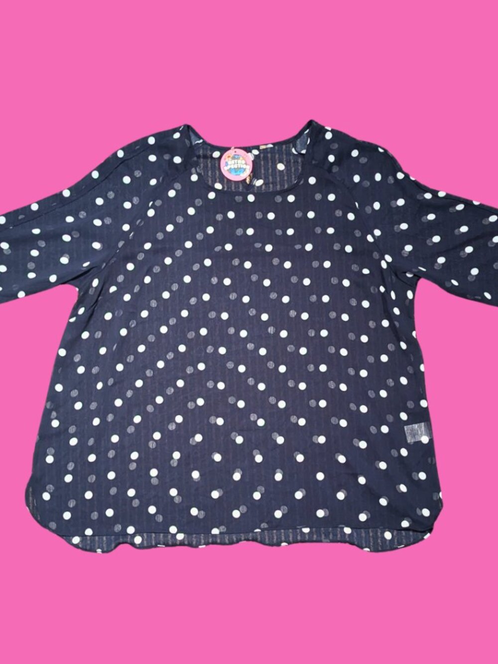 See-Through Blue Polka Dot Polyester Blouse Size 4XL